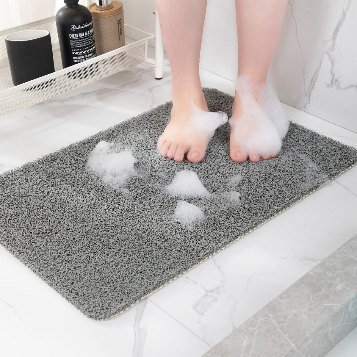 Hargiis Non Slip Bathtub Mat, Anti Slip Shower Mat, Fast Drying Bath Tub Mats, Foot Scrubber Mat, Anti Slip Mat for Tub, Floor, Bathroom, Home, Kitchen, Hotel (Grey 24"x16")