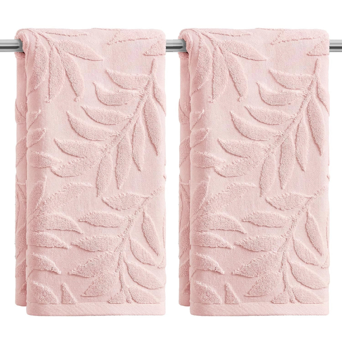 Artoid Mode 2 Pcs Beige 3D Leaves Jacquard Hand Towels for Bathroom, 100% Cotton Soft Absorbent Bathroom Decor Towels, 13.7 x 29.5 Inch