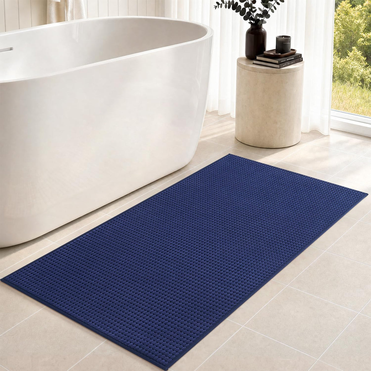 tchdio Bath Mat, Absorbent Bathroom Mat Quick Dry, Thin Bathroom Rugs Fit Under Door, Non Slip Washable Bath Rugs with Solid Rubber Backing, Low Profile Bath Mats for Bathroom, Grey, 16" x 24"