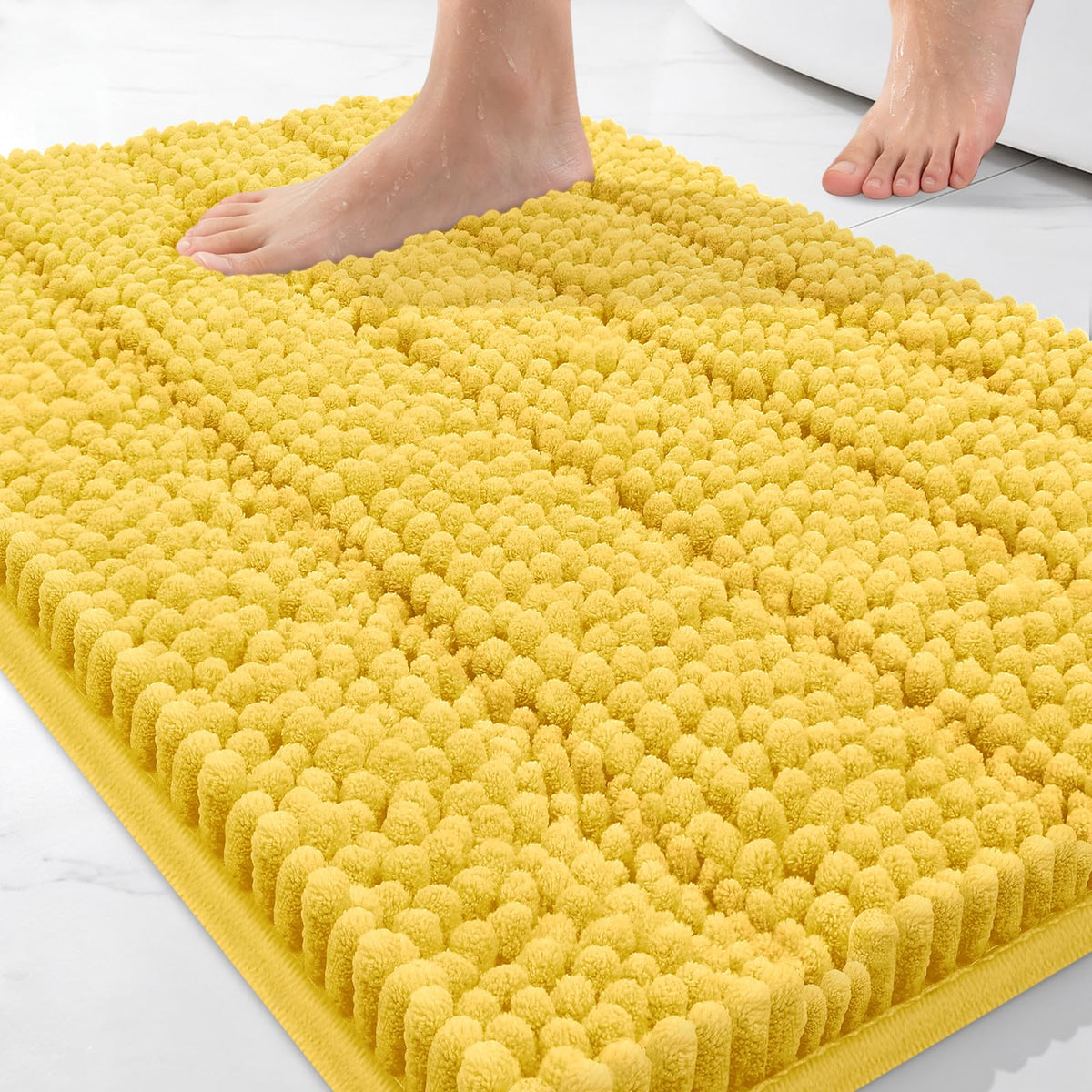 Bcoimo Small Bath Rug Mat,24x17 Chenille Non Slip Black Bathroom Floor Mats