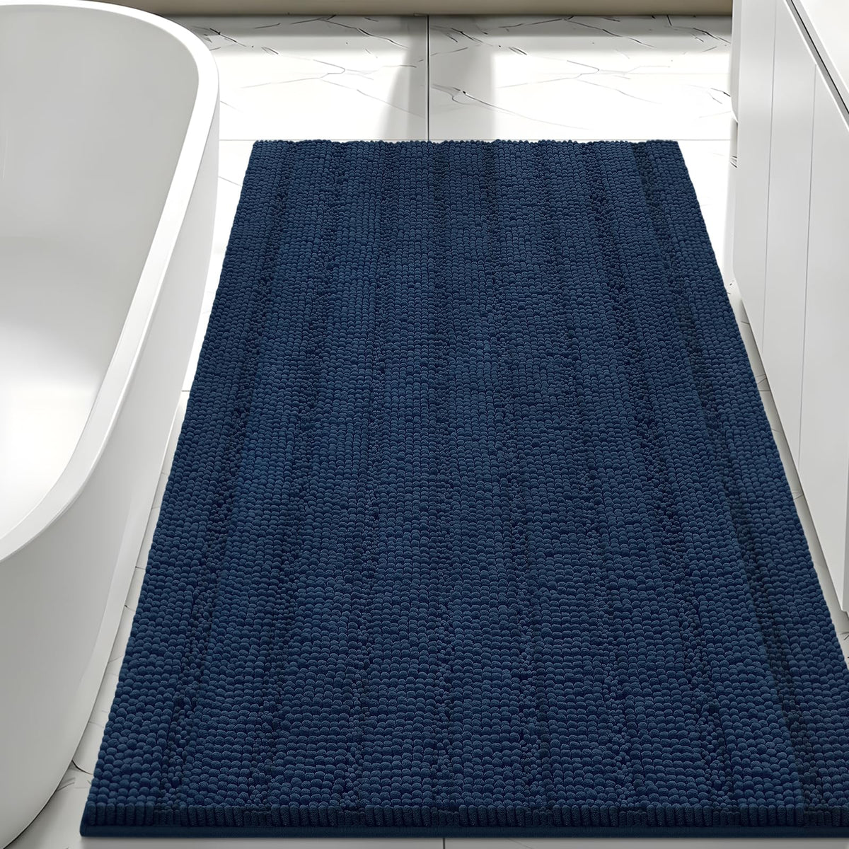Bcoimo Small Bath Rug Mat,24x17 Chenille Non Slip Black Bathroom Floor Mats