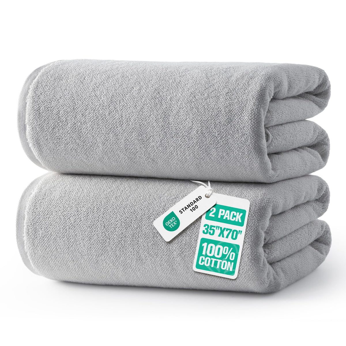 REDKISS 2 Pack 100% Cotton Large Bath Towels 35 x 70 Inches, Olive Green