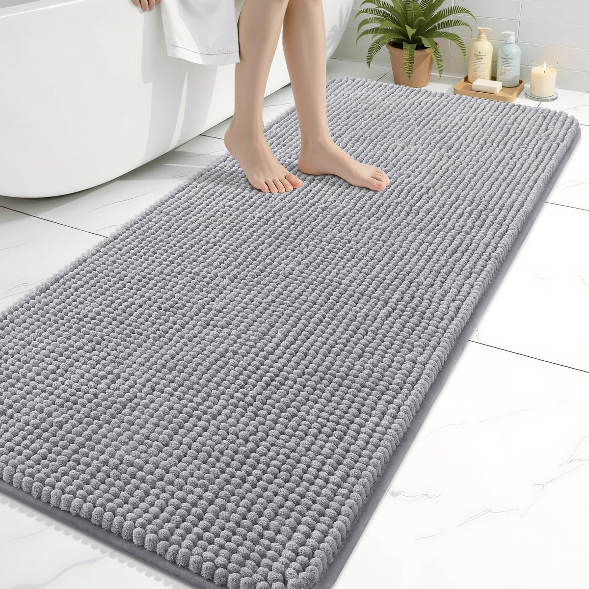 Arotive Chenille Bathroom Rugs 30x20, Soft Absorbent Bath Mat, Grey