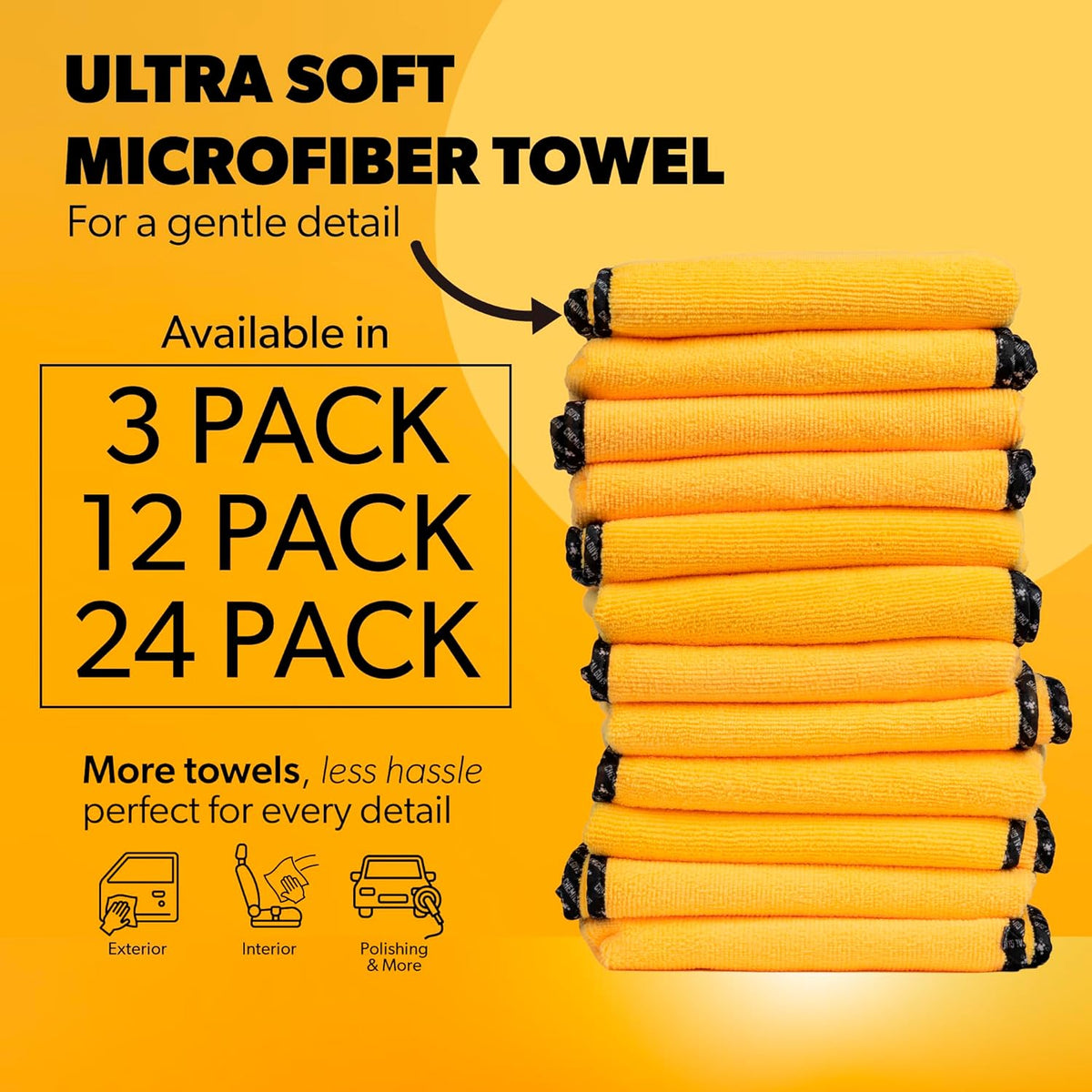 Chemical Guys, Professional Microfiber Towels, 16 x 16 in, Gold, 24 Pack