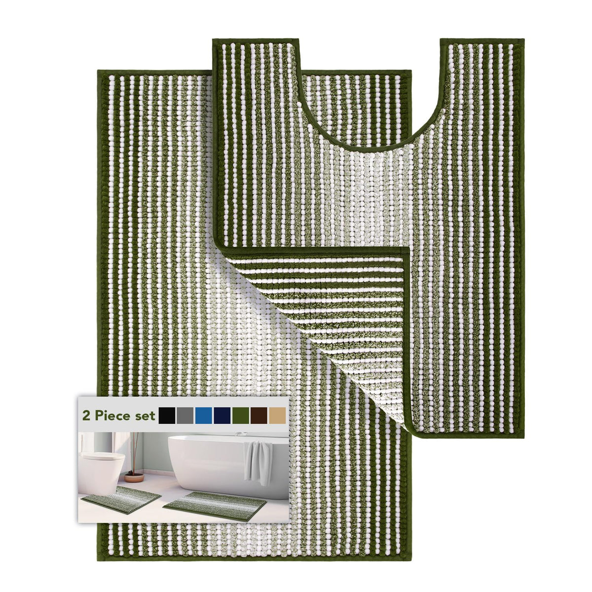 BSICPRO Bathroom Rugs Sets 2 Piece, Non Slip Boho Bath Mats, Beige