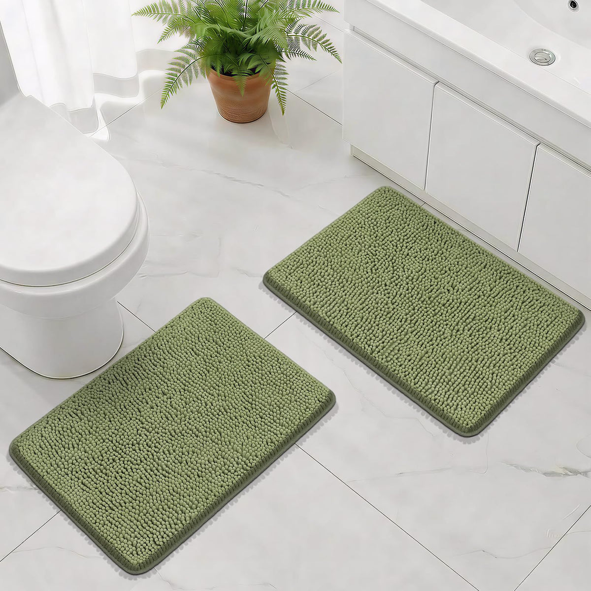 Bcoimo Small Bath Rug Mat,Sage Chenille High Absorbent Bathroom Floor Mats