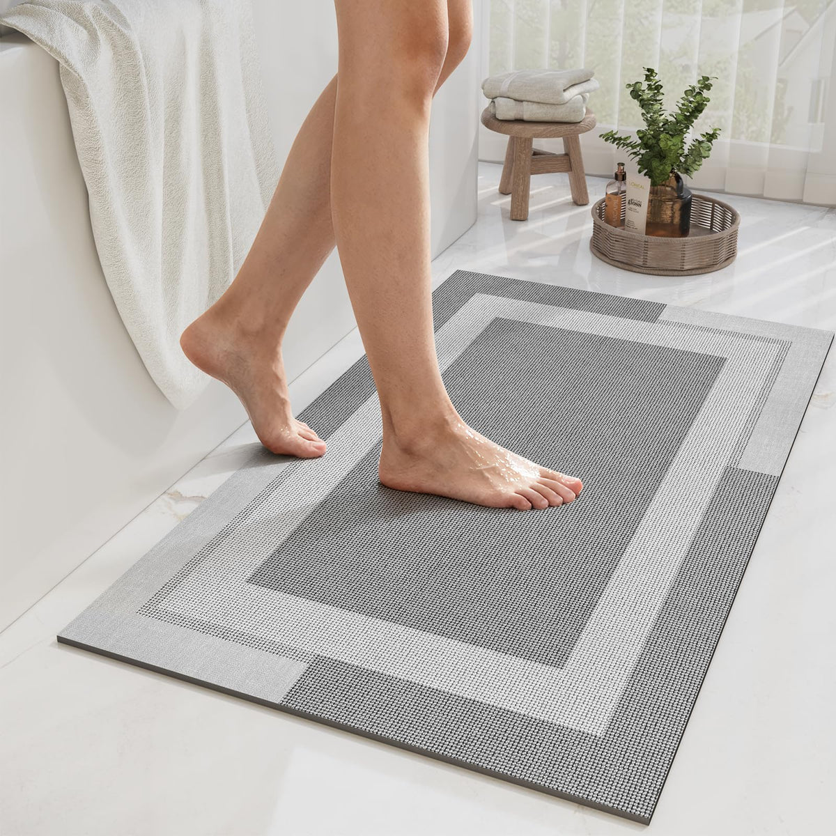 YDKGL Non Slip Bath Mat Thin Bathroom Rugs Fit Under Door Dark Grey 16"x24"