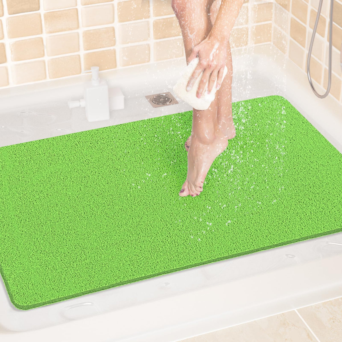 LuxStep Shower Mat Bathtub Mat,24x16 inch, Non-Slip Bath Mat with Drain, Quick Drying PVC Loofah Bathmat for Tub,Shower,Bathroom (Phthalate Free,Grey)