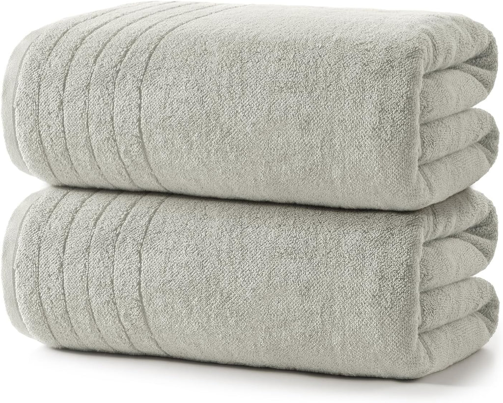 REDKISS 2 Pack Extra Large 35x70 Inch Cotton Bath Towels, Light Gray