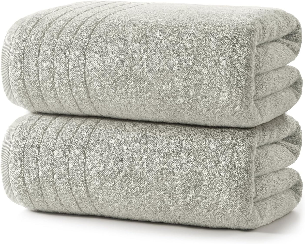 REDKISS 2 Pack Extra Large 35x70 Inch Cotton Bath Towels, Light Gray