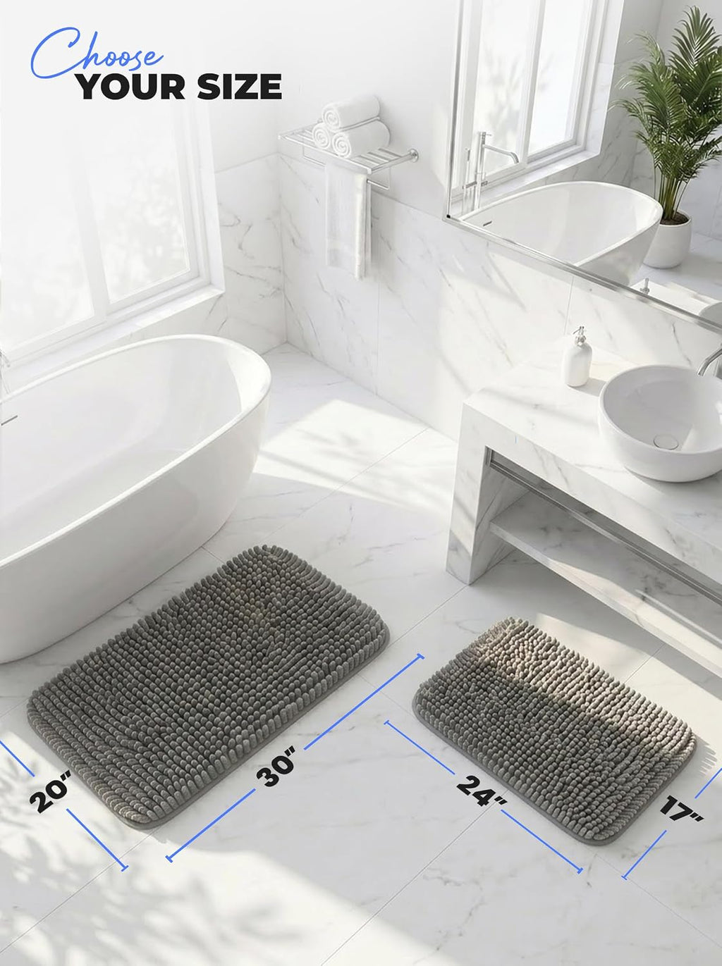 Utopia Home Bathroom Rug, Absorbent Chenille Bath Rugs, 17x24 Inch, Grey