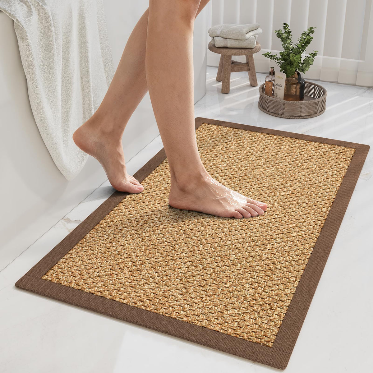 YDKGL Non Slip Bath Mat Thin Bathroom Rugs Fit Under Door Dark Grey 16"x24"