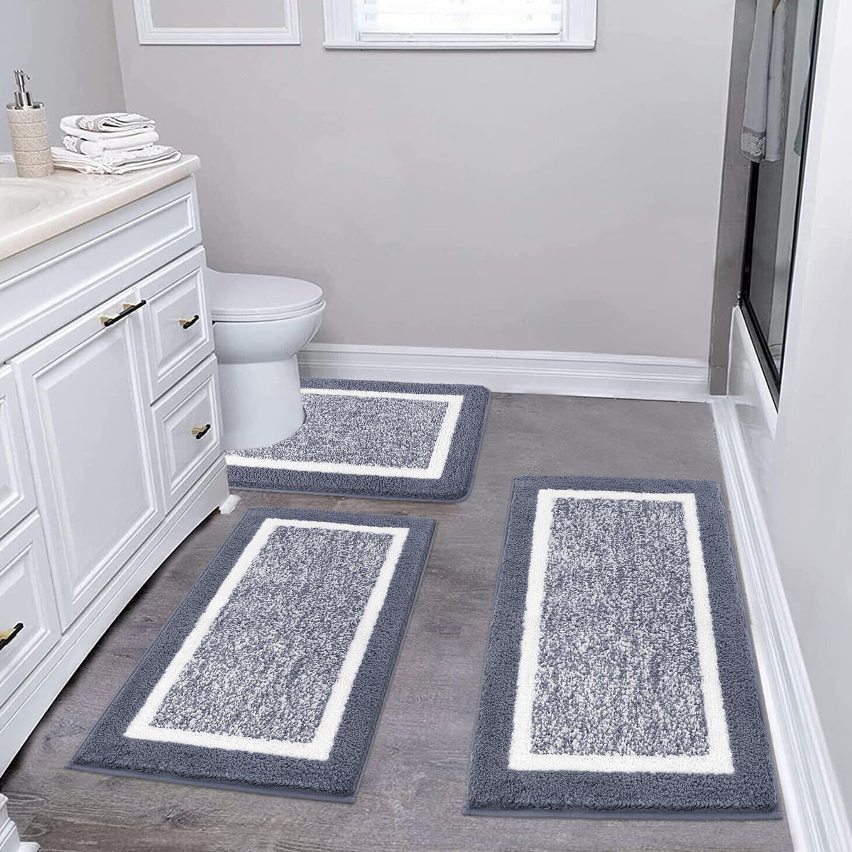Pauwer Bathroom Rug Sets 3 Piece, Non Slip Washable Bath Mat, Black