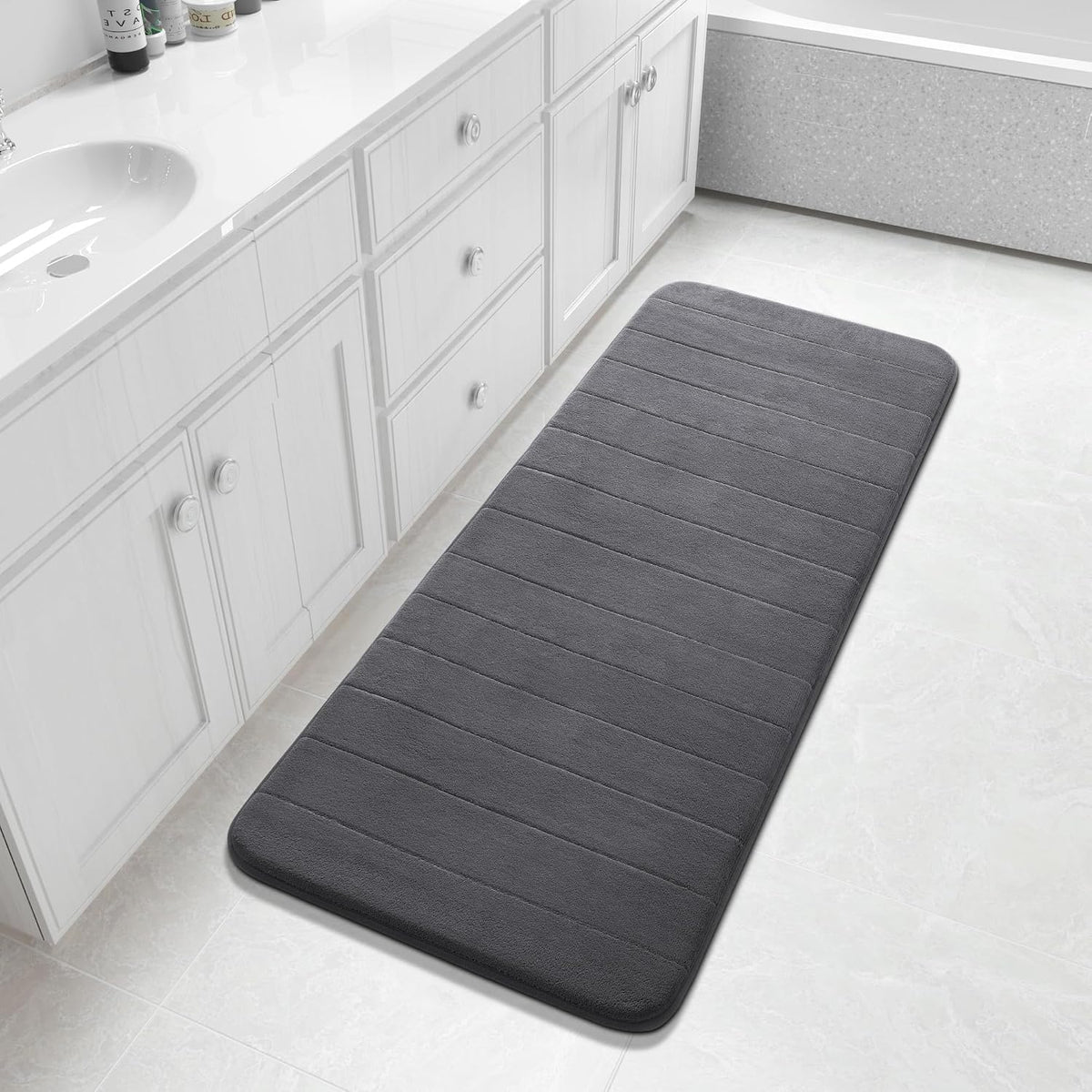 Yimobra Memory Foam Bath Mat, Super Soft Absorbent Bathroom Rug Non Slip, Quick Dry, Machine Washable Floor Carpet for Tub Shower, Home Decor Accessories, 24x17, Grey