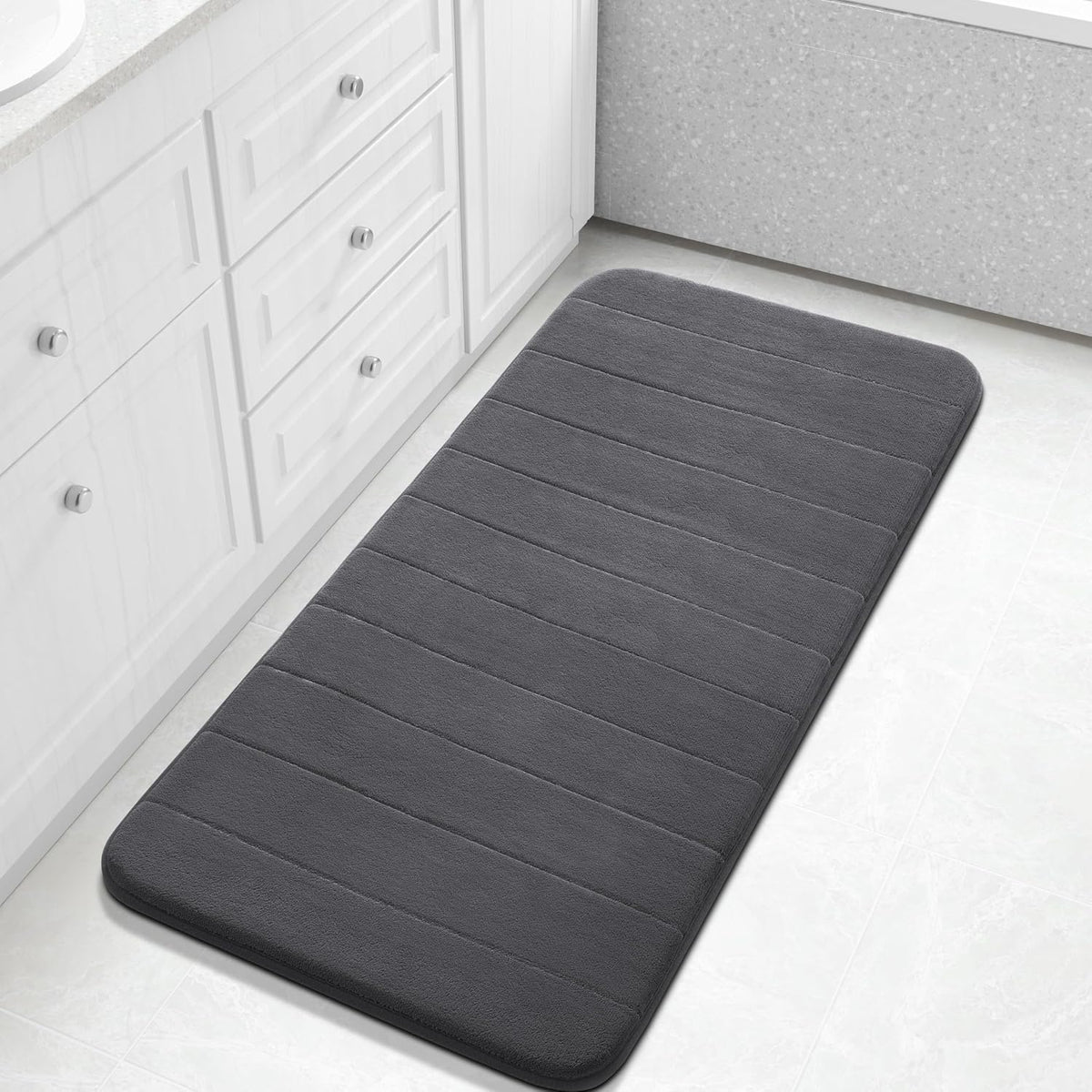 Yimobra Memory Foam Bath Mat, Super Soft Absorbent Bathroom Rug Non Slip, Quick Dry, Machine Washable Floor Carpet for Tub Shower, Home Decor Accessories, 24x17, Grey