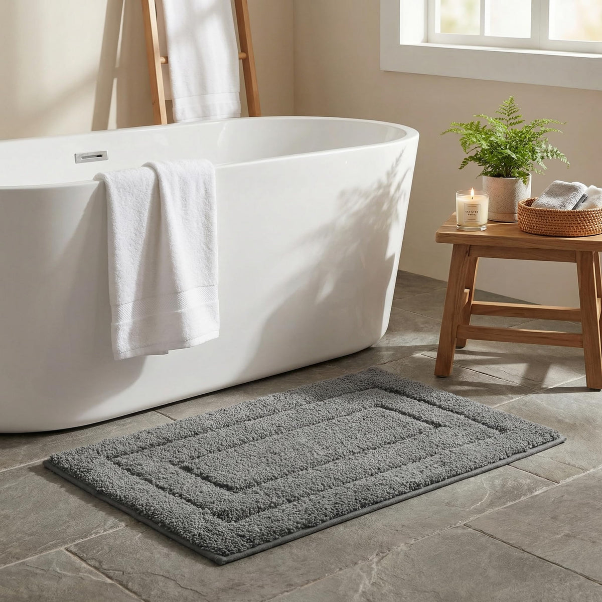 GRANNY SAYS Gray Bathroom Rug 20" x 30", Non-Slip Microfiber Bath Mat