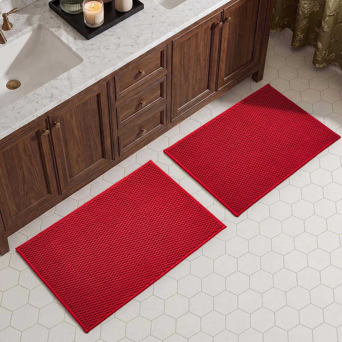 TYUU Bath Mat Set 2 Piece, Thin Bathroom Rugs Non Slip Washable Quick Dry