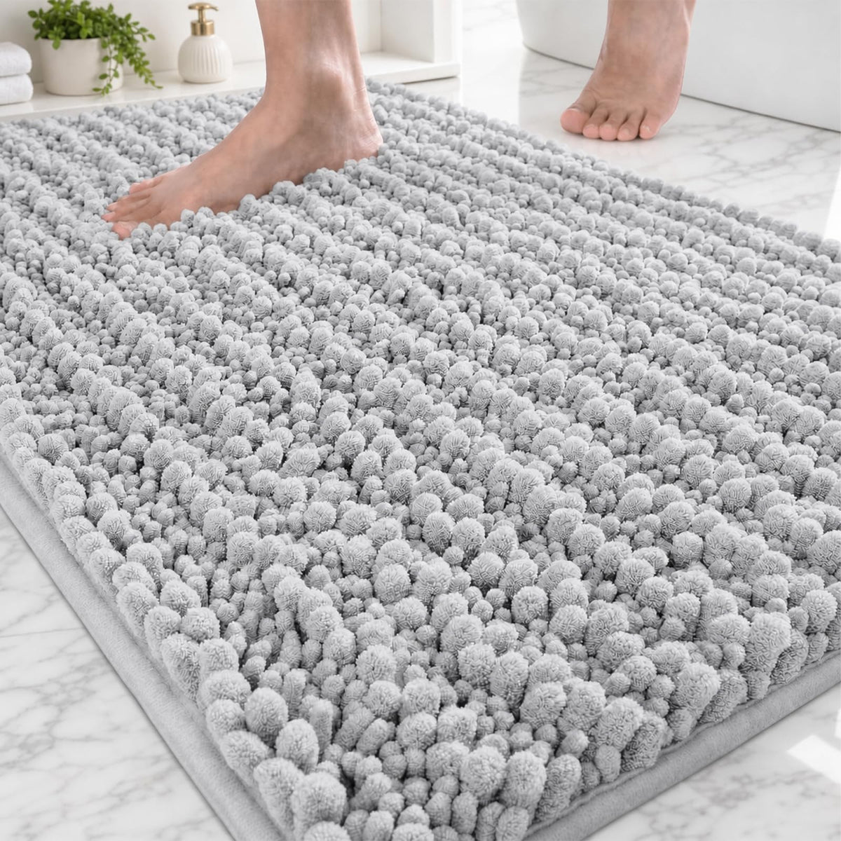 ILANGO Bathroom Rugs Dark Grey 32x20,Extra Soft Absorbent Chenille Bath Rugs,Thick Non-Slip Shaggy Bath Mat,Machine Washable Quick Dry Bath Mats for Bathroom Floor, Tub, Shower Accessories