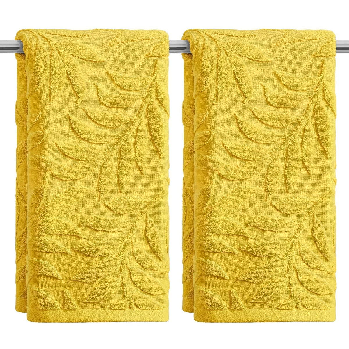 Artoid Mode 2 Pcs Beige 3D Leaves Jacquard Hand Towels for Bathroom, 100% Cotton Soft Absorbent Bathroom Decor Towels, 13.7 x 29.5 Inch