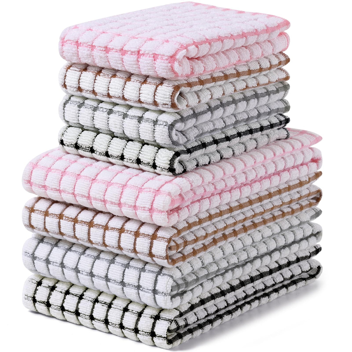 Homaxy Kitchen Towels and Dishcloths Set, Set of 8, Blue/Yellow/Red/Green