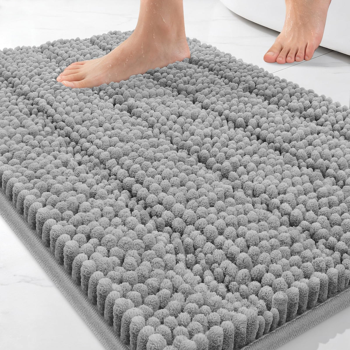 Bcoimo Small Bath Rug Mat,24x17 Chenille Non Slip Black Bathroom Floor Mats