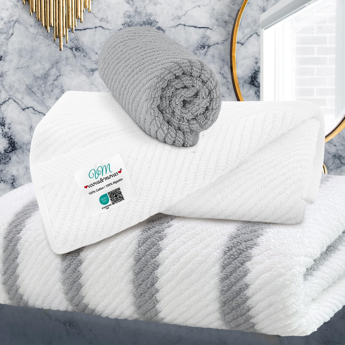 VOOVA & MOVAS 6PC Towel Set, 100% Cotton, Dark Grey