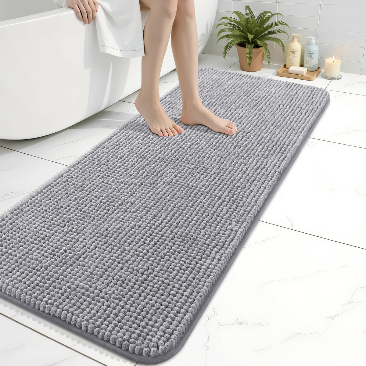 Arotive Chenille Bathroom Rugs 30x20, Soft Absorbent Bath Mat, Grey