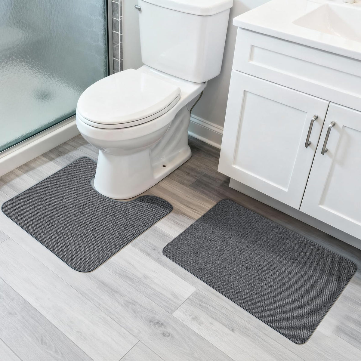 Bath Mat,Ultra Thin Bathroom Rugs,Rubber Bath Mats for Bathroom,No Slip Bath Rugs,Quick Dry,Machine Washable,Low Pile,Absorbent,Shower Outside,Sink,Home Decor Accessories.Grey,1'5"x2'3"(17x27Inch)