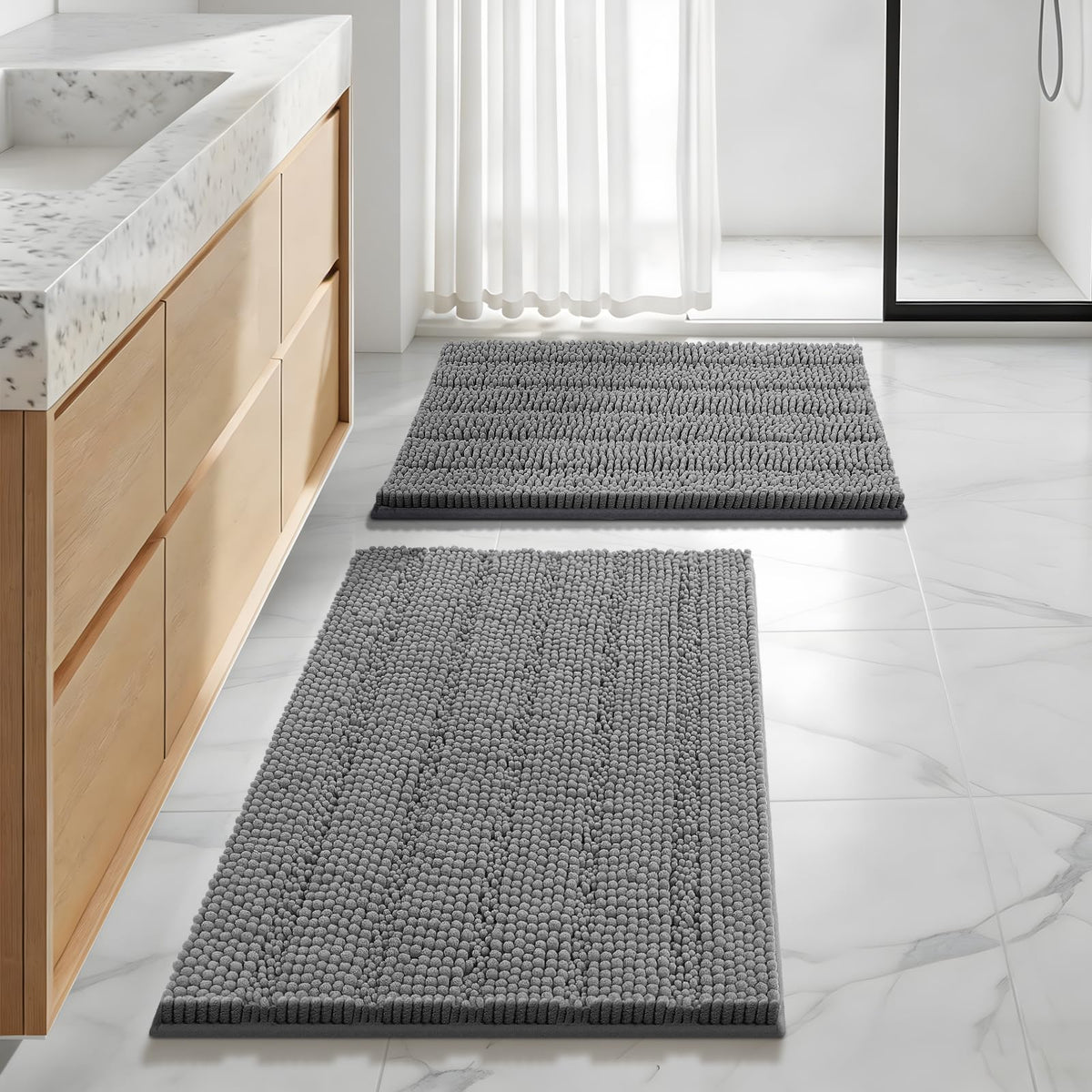 Bcoimo Small Bath Rug Mat,24x17 Chenille Non Slip Black Bathroom Floor Mats