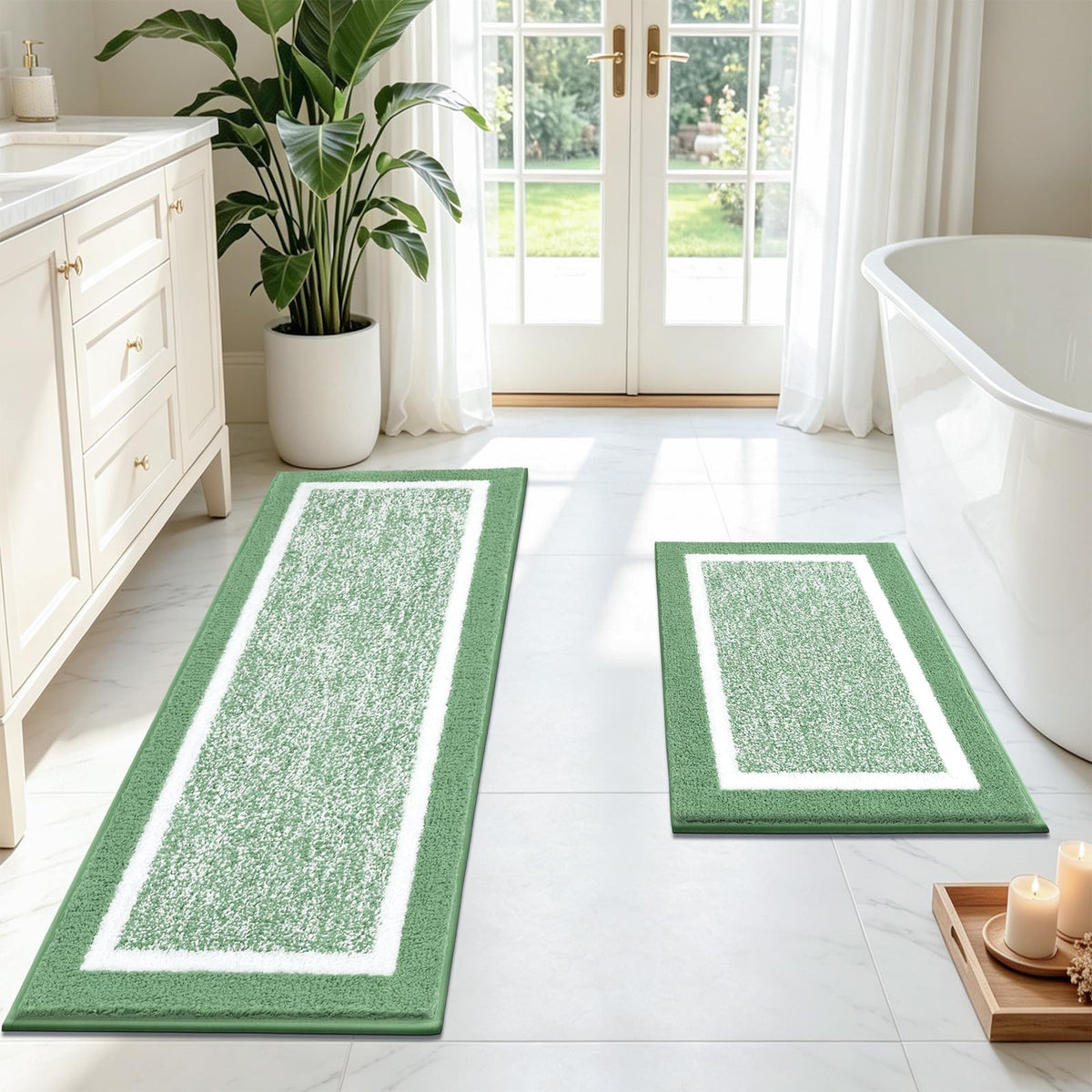 Pauwer Bathroom Rug Sets 3 Piece, Non Slip Washable Bath Mat, Black