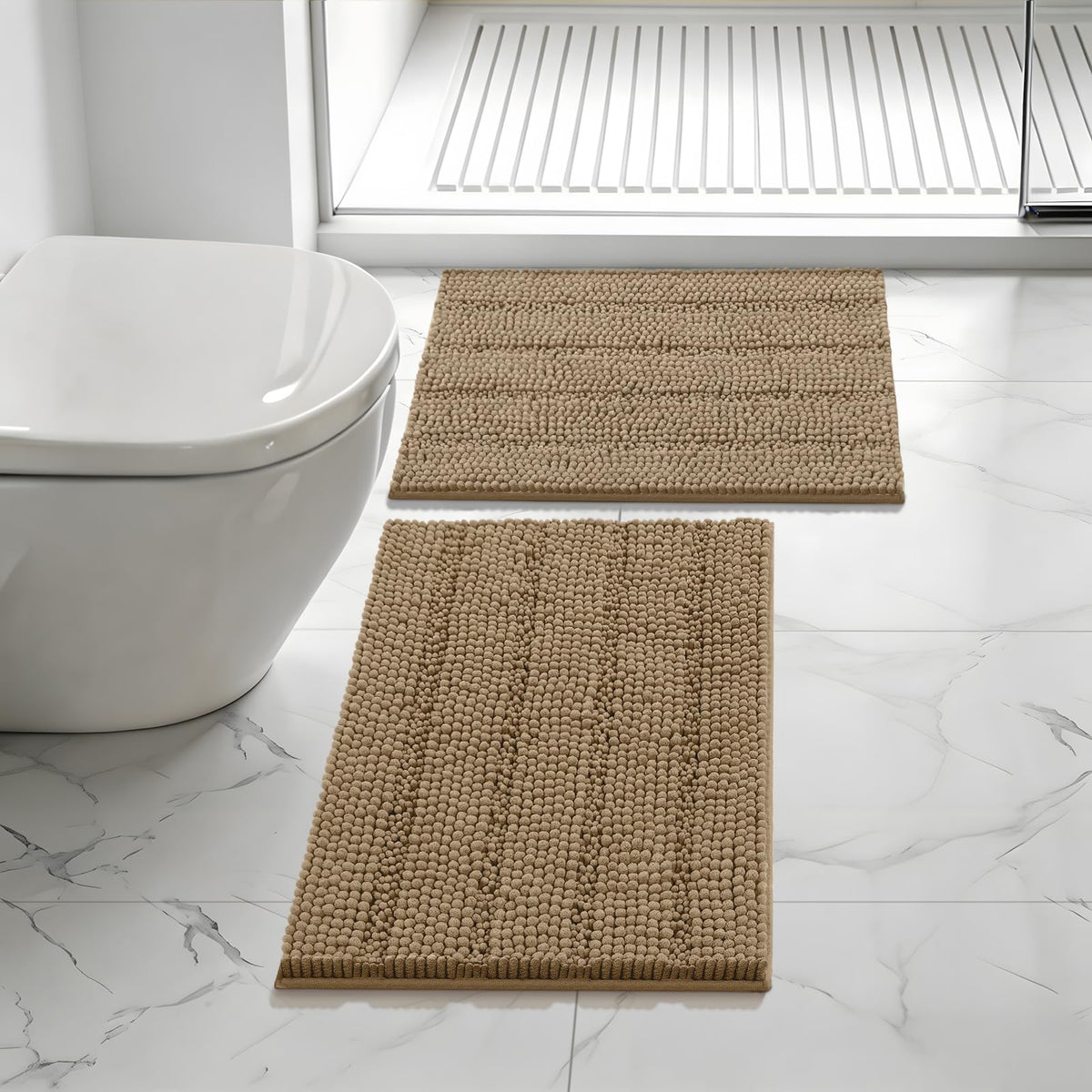 Bcoimo Small Bath Rug Mat,24x17 Chenille Non Slip Black Bathroom Floor Mats