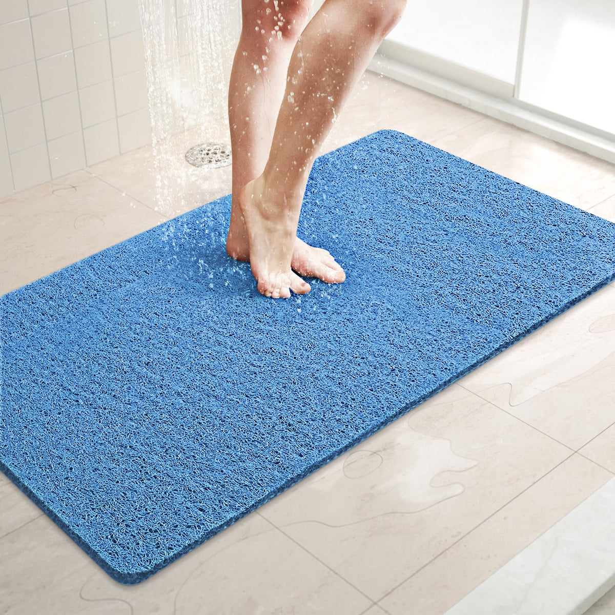 LuxStep Shower Mat Bathtub Mat,24x16 inch, Non-Slip Bath Mat with Drain, Quick Drying PVC Loofah Bathmat for Tub,Shower,Bathroom (Phthalate Free,Grey)