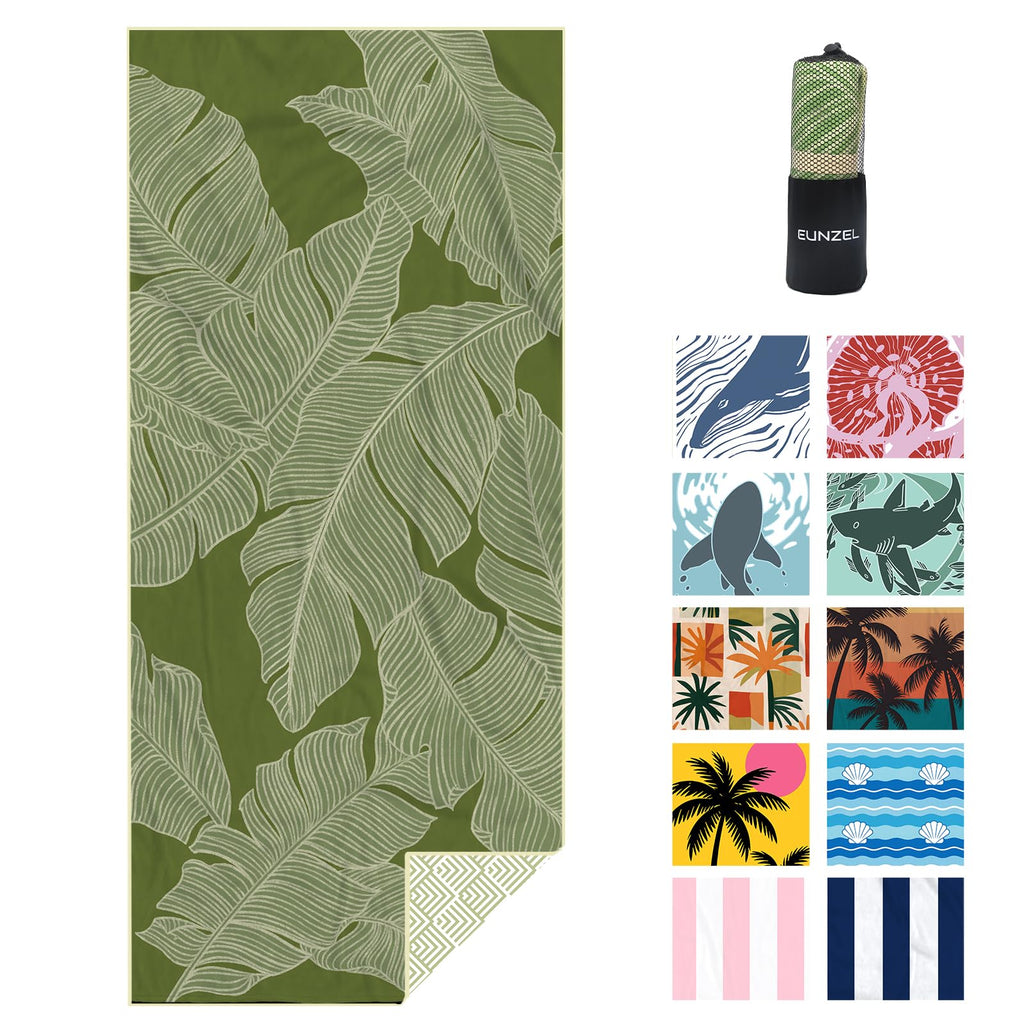 Eunzel 2 Pack Microfiber Beach Towel, Quick Dry Travel Towel Large Sand Free Towel for Beach, Camping, Swim Pool, Gym, Sports& Yoga 71"x32", Palm