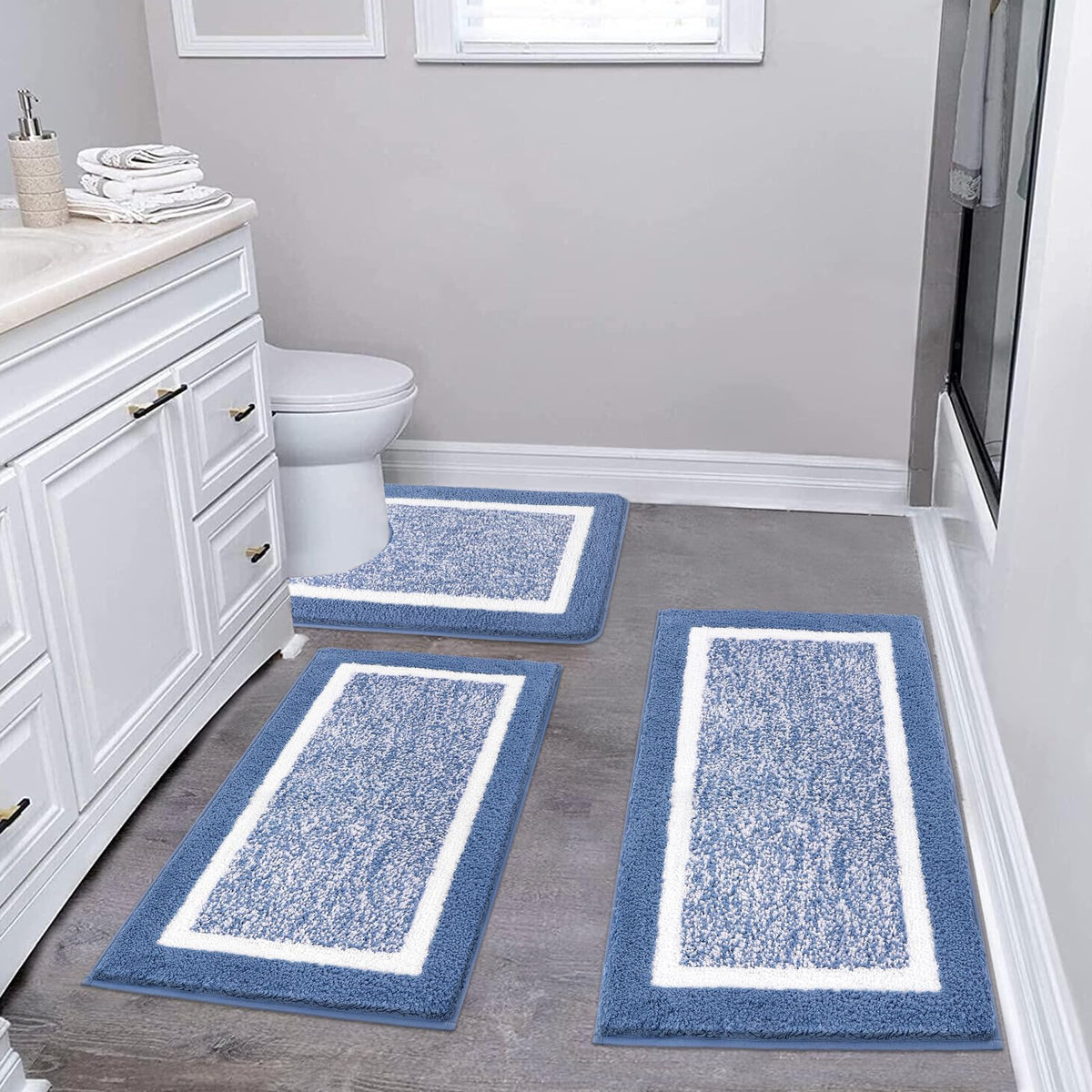 Pauwer Bathroom Rug Sets 3 Piece, Non Slip Washable Bath Mat, Black