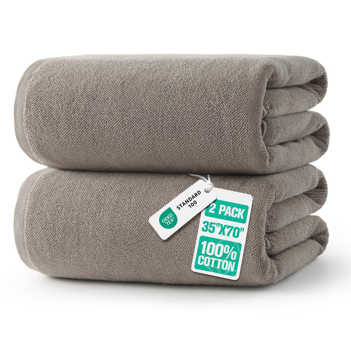 REDKISS 2 Pack 100% Cotton Large Bath Towels 35 x 70 Inches, Olive Green
