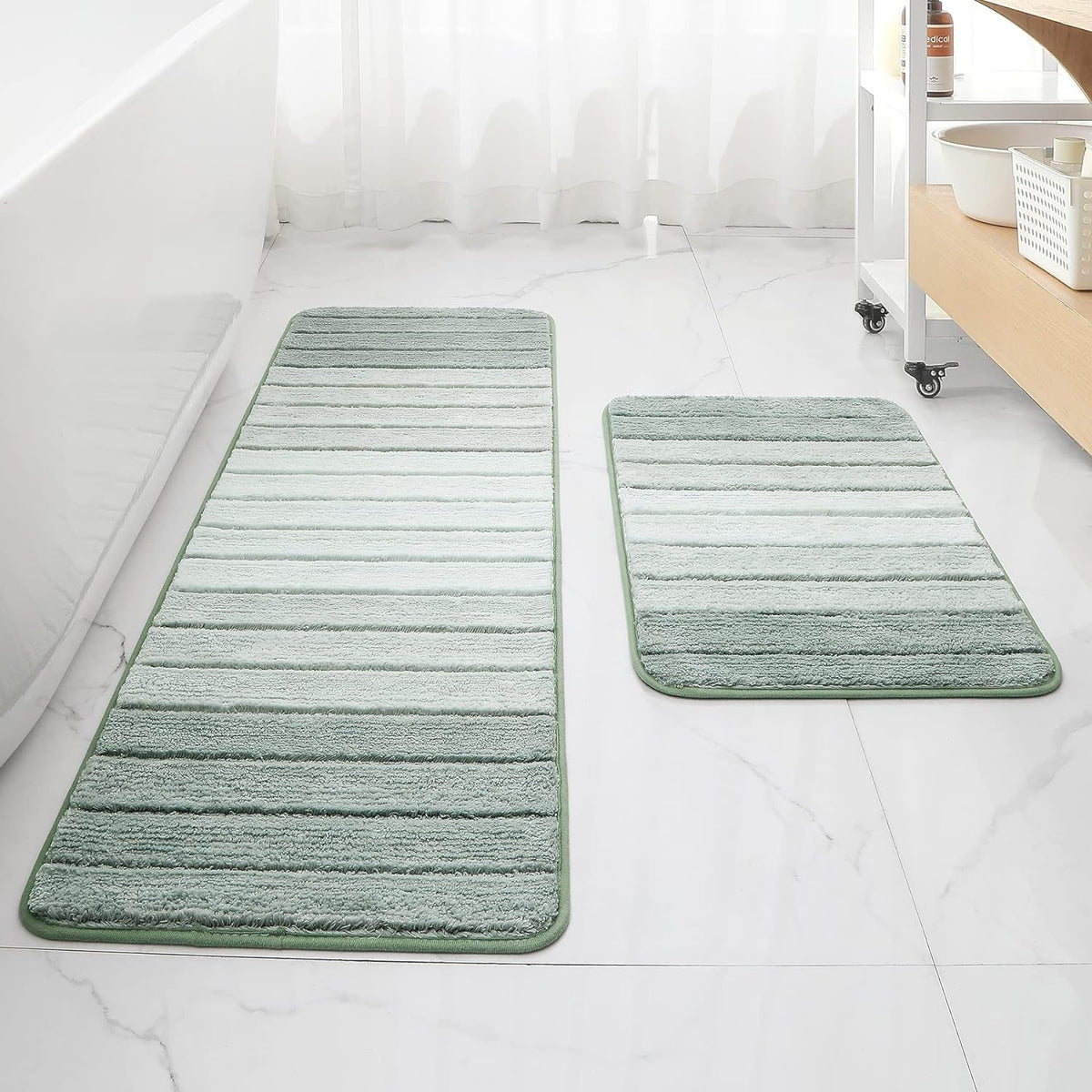 Kmson Ombre Bath Mat for Bathroom, Non Slip Ultra Soft and Thick Water Absorbent Bath Carpet, Machine Washable & Quick Dry Bathroom Rug, for Bedroom Door Living Room Green 17" x 24"