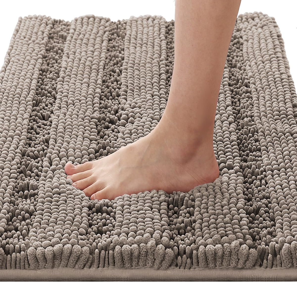 H.VERSAILTEX Sage Bathroom Rugs, Bath Mat Set of 2 Extra Thick Chenille Striped Pattern Shaggy Bath Rugs for Bath Room, Non Skid Bath Mats for Bathroom Floor (32 x 20 Plus 24 x 17 - Inches)
