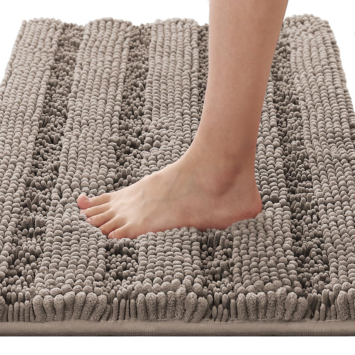H.VERSAILTEX Sage Bathroom Rugs, Bath Mat Set of 2 Extra Thick Chenille Striped Pattern Shaggy Bath Rugs for Bath Room, Non Skid Bath Mats for Bathroom Floor (32 x 20 Plus 24 x 17 - Inches)
