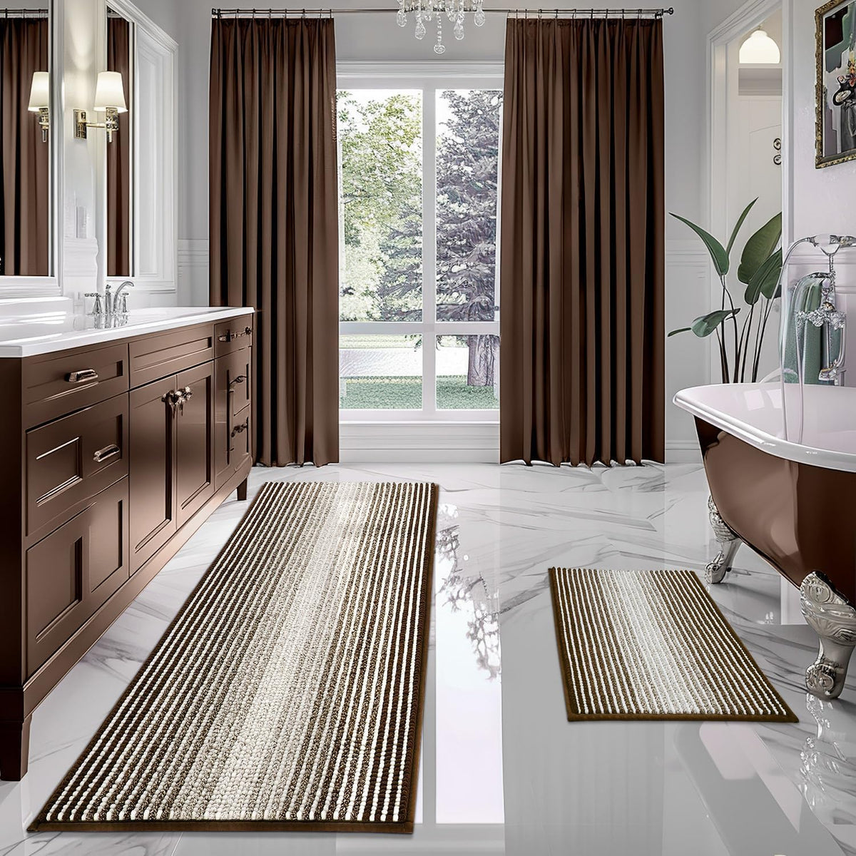 BSICPRO Bathroom Rugs Sets 2 Piece, Non Slip Striped Bath Mats, Aqua Green