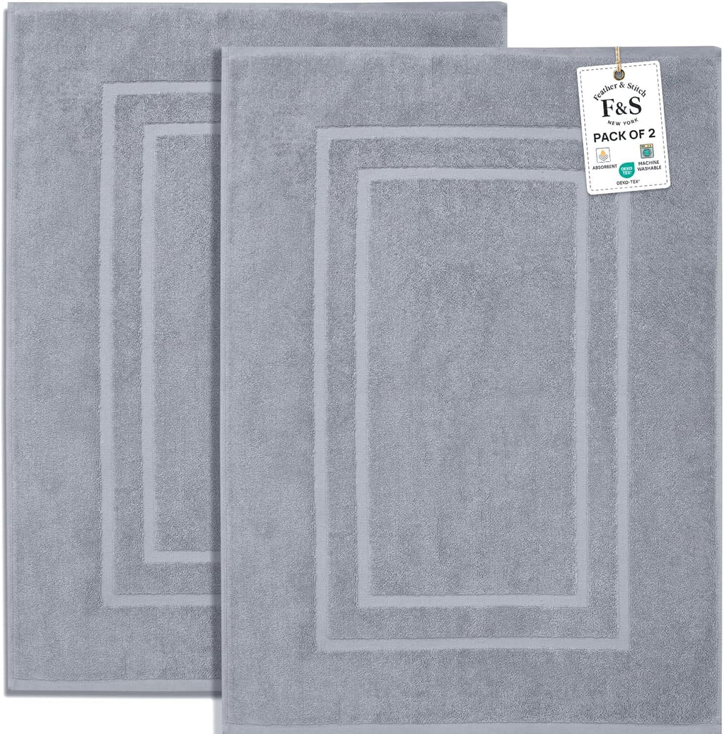 Feather & Stitch 100% Cotton Bath Mats 2 Piece 30x21 Inches, Grey