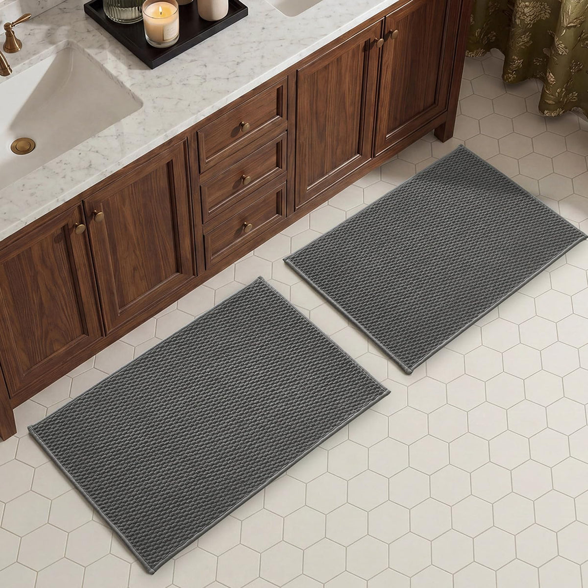 TYUU Bath Mat Set 2 Piece, Thin Bathroom Rugs Non Slip Washable Quick Dry