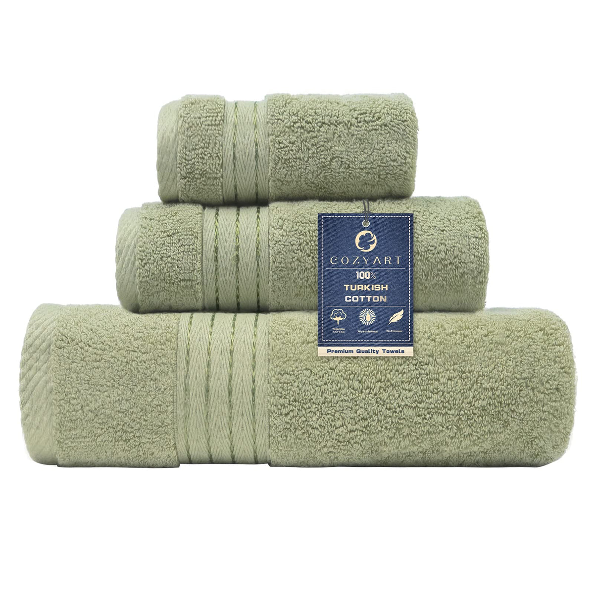 COZYART Luxury Bath Towel Set 6 Pcs, Dark Green 100% Turkish Cotton 650 GSM