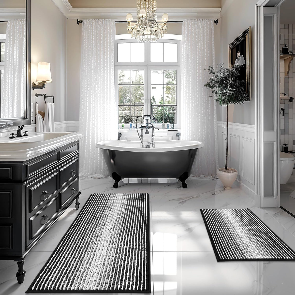BSICPRO Bathroom Rugs Sets 2 Piece, Non Slip Striped Bath Mats, Aqua Green