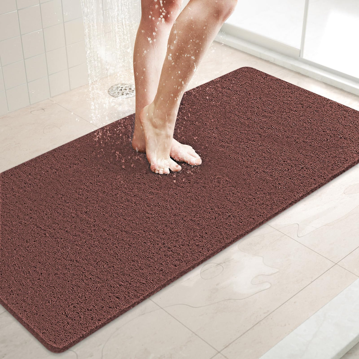 LuxStep Shower Mat Bathtub Mat,24x16 inch, Non-Slip Bath Mat with Drain, Quick Drying PVC Loofah Bathmat for Tub,Shower,Bathroom (Phthalate Free,Grey)