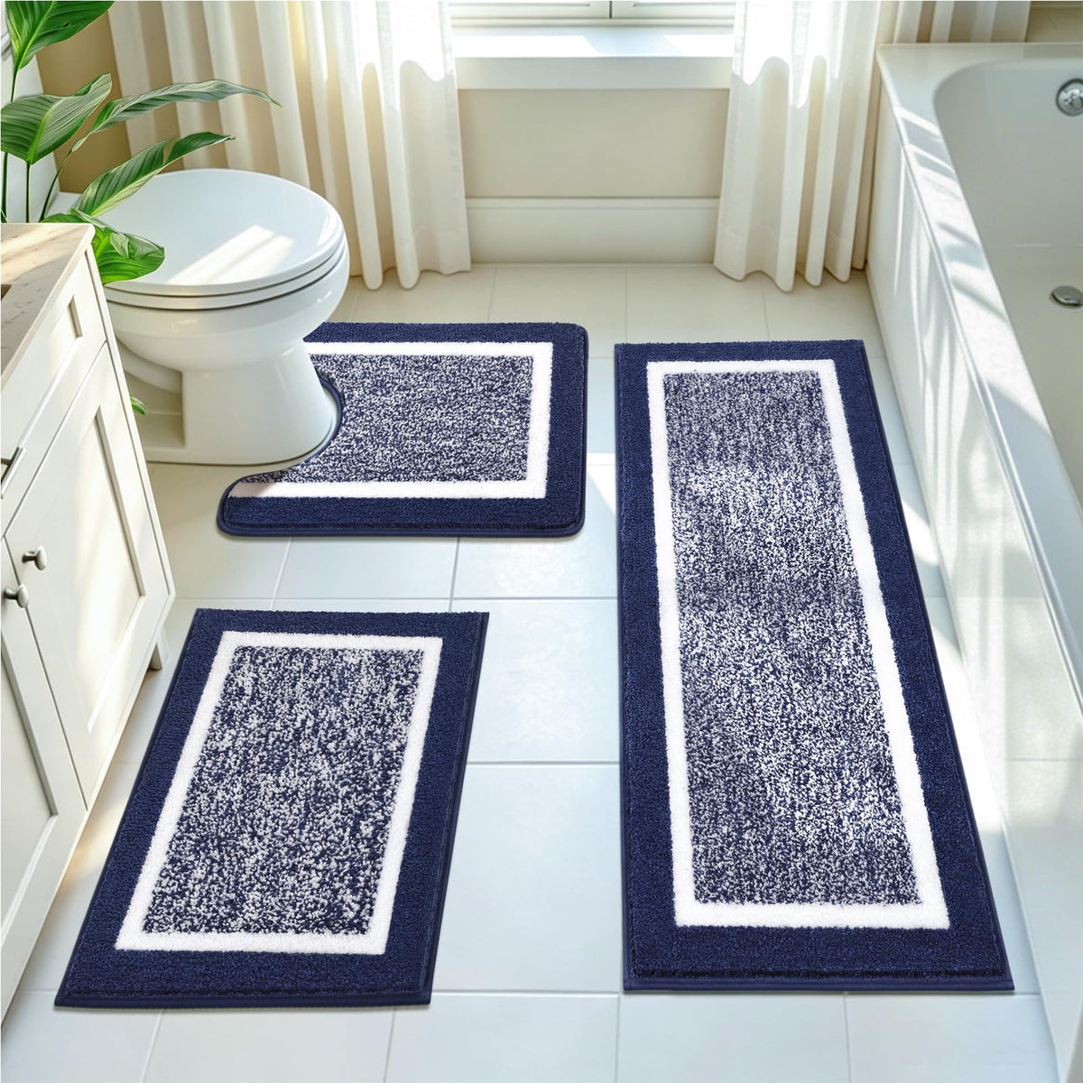 Pauwer Bathroom Rug Sets 3 Piece, Non Slip Washable Bath Mat, Black
