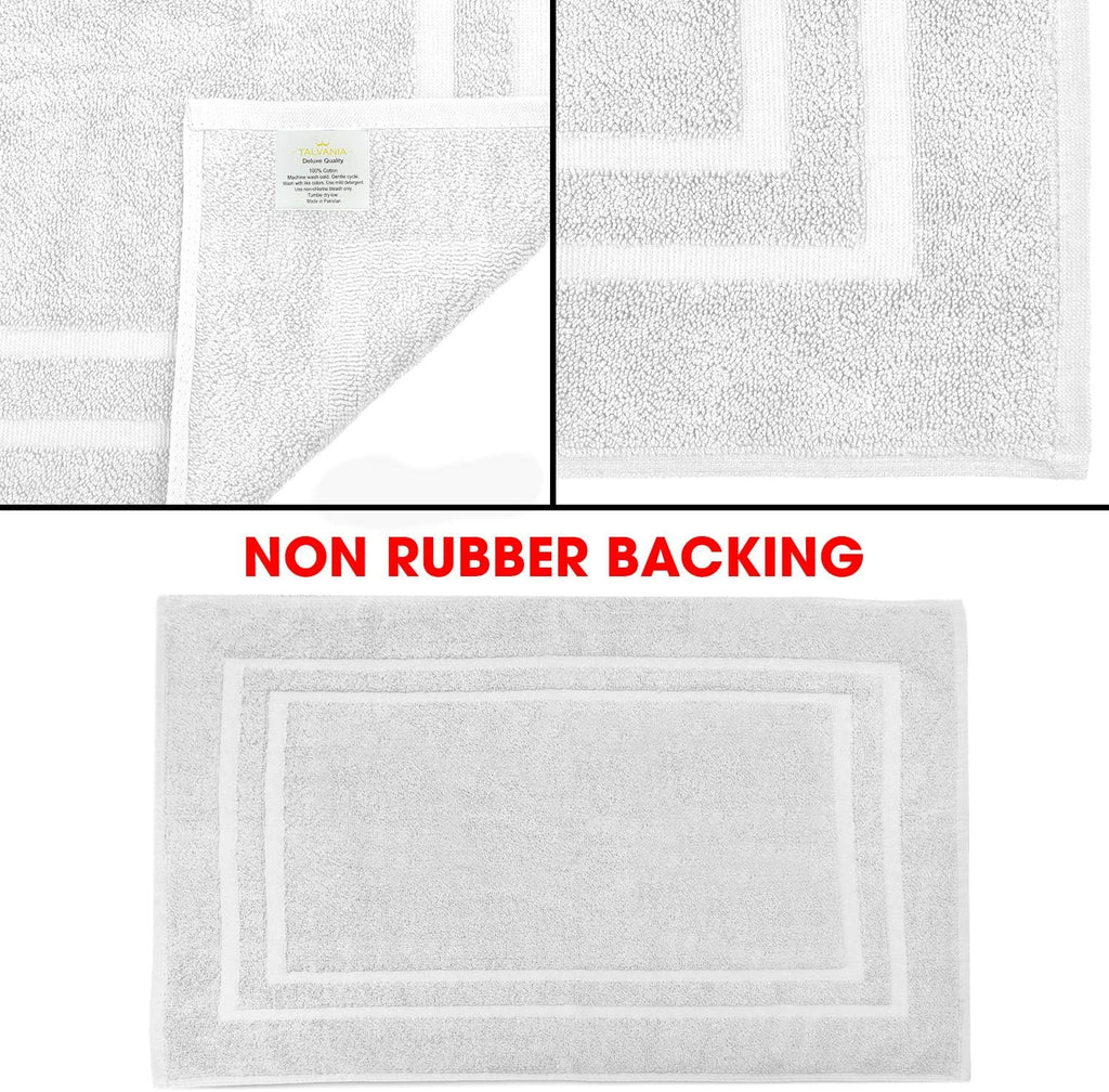 Bath Mat Floor Towel for Bathroom – 22” x 32” Banded Rug - 100% Ring Spun Cotton – Highly Absorbent Machine Washable – 2 Pack White Non Rubber Backing Mats – Shower Spa Hotel