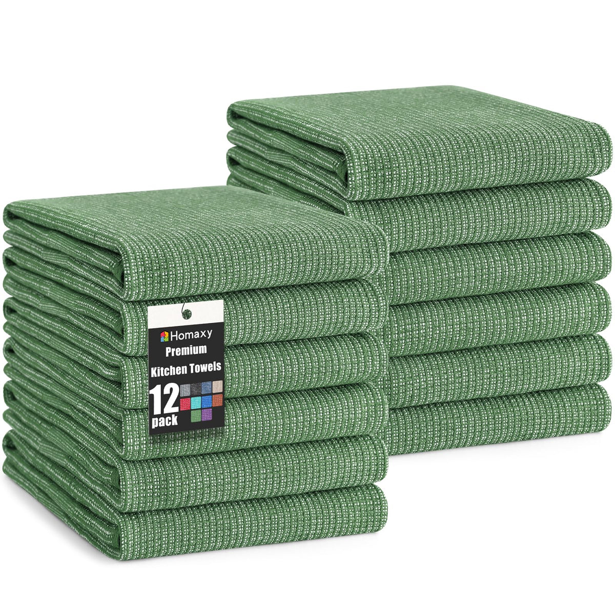 Homaxy 380 GSM Cotton Premium Kitchen Towels 6 Pack, 18"x 28", Khaki