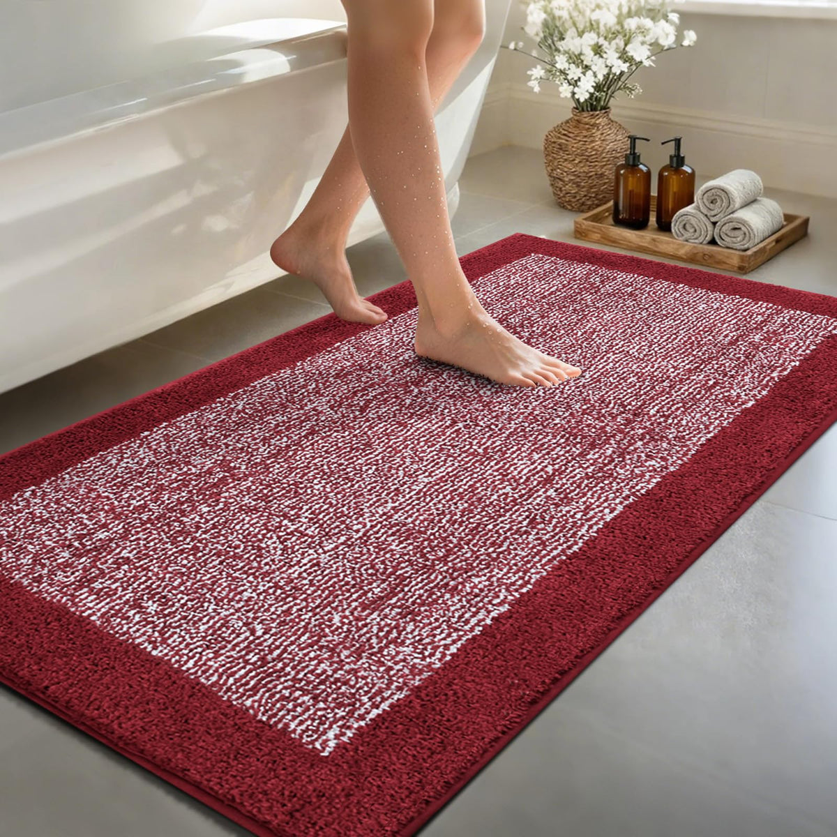 Long 2x4 Ft (48''x24'') Bathroom Rugs, Non Slip Washable Bath Mat Grey