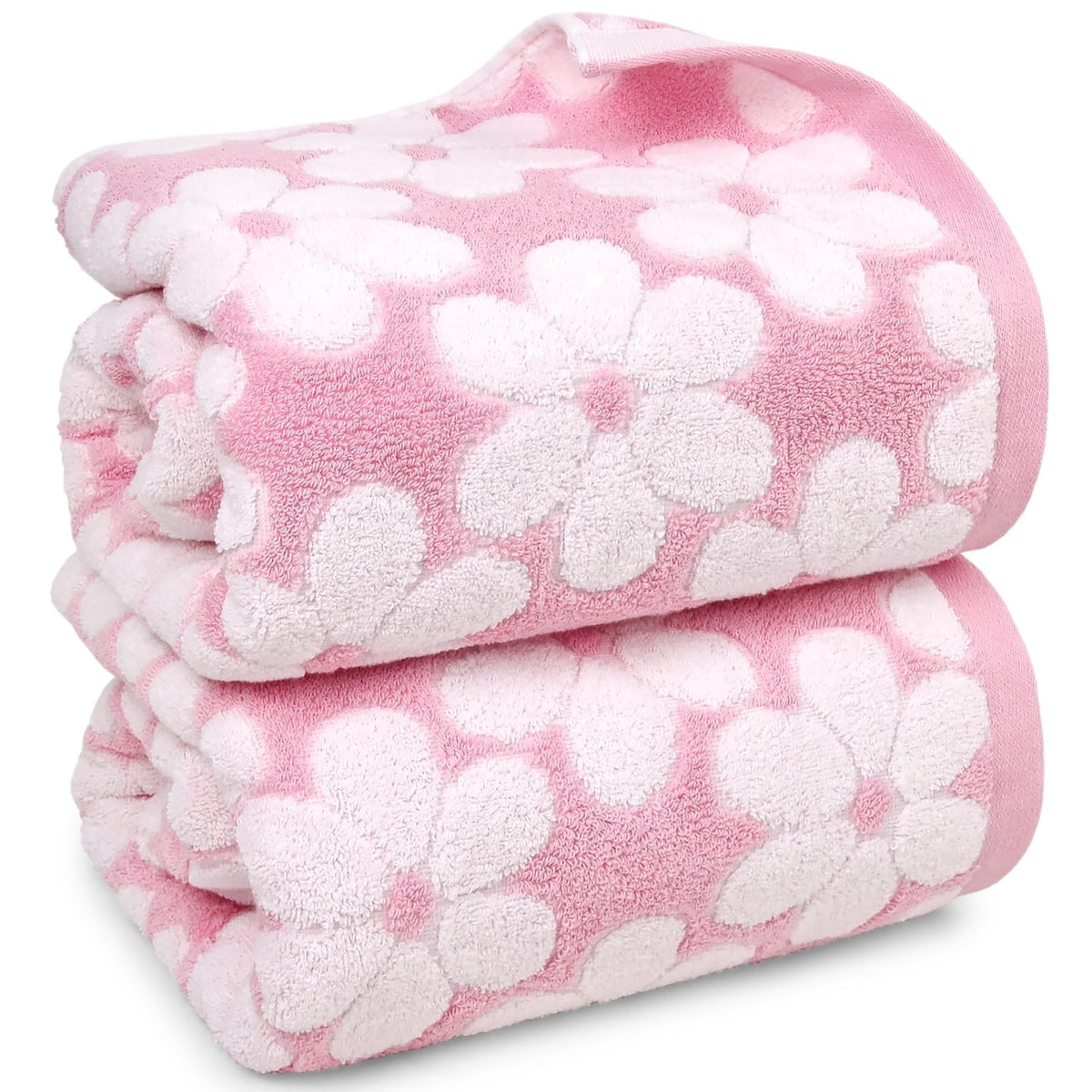 Pink Bath Towels Set of 2, Super Absorbent & Decorative 27.5x55 Inches