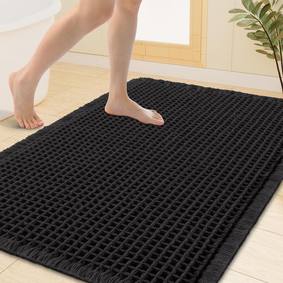 Smiry Waffle Bath Mat 30X20, Extra Soft Absorbent Bathroom Rugs, Brown